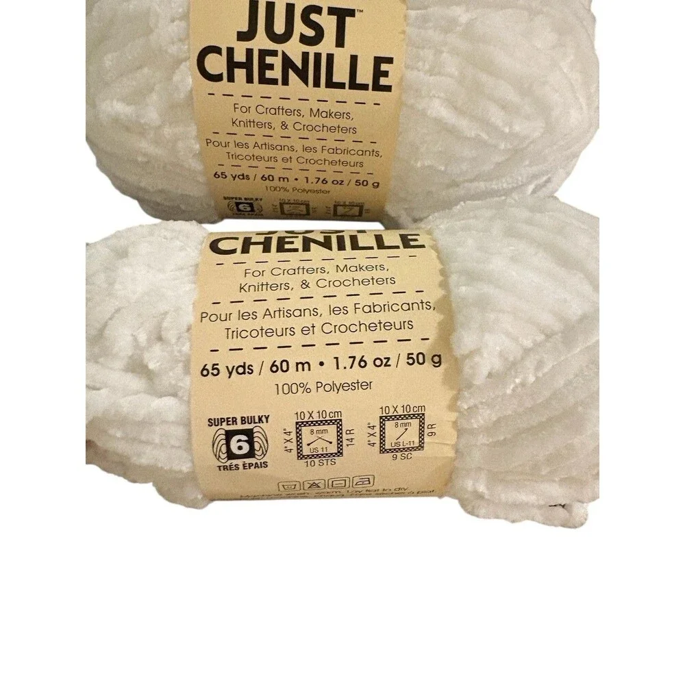 Premier Just Chenille Yarn White 65 Yds 1.76 Oz Super Bulky 2 Skeins Lot 2531
